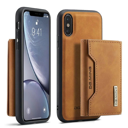 DG.MING M2 Series Magnetic Shockproof Wallet Design Leather Coated Hybrid Case with Kickstand for iPhone XS Max 6.5 inch - Brown - 1
