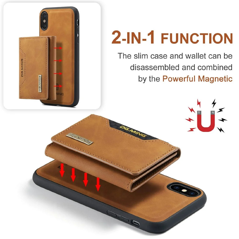 DG.MING M2 Series Magnetic Shockproof Wallet Design Leather Coated Hybrid Case with Kickstand for iPhone XS Max 6.5 inch - Brown - 4