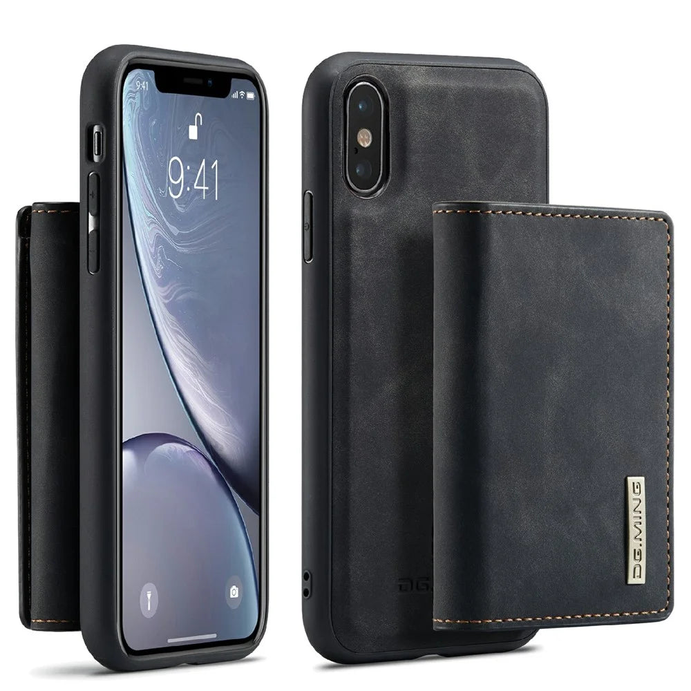 DG.MING M1 Series Phone Case PU + TPU + PC Back Cover with Magnetic Tri-Fold Wallet Kickstand for iPhone X / XS 5.8 inch - Black - 1