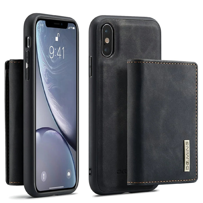 DG.MING M1 Series Phone Case PU + TPU + PC Back Cover with Magnetic Tri-Fold Wallet Kickstand for iPhone X / XS 5.8 inch - Black - 1
