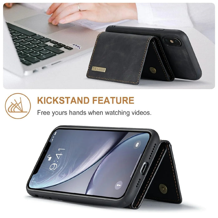 DG.MING M1 Series Phone Case PU + TPU + PC Back Cover with Magnetic Tri-Fold Wallet Kickstand for iPhone X / XS 5.8 inch - Black - 2