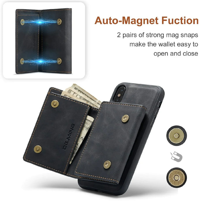 DG.MING M1 Series Phone Case PU + TPU + PC Back Cover with Magnetic Tri-Fold Wallet Kickstand for iPhone X / XS 5.8 inch - Black - 6