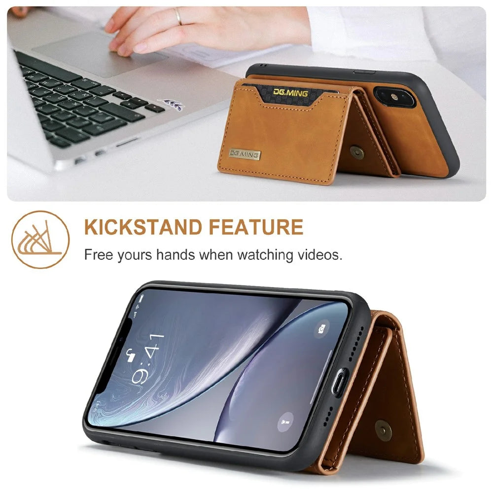 DG.MING M2 Series Magnetic Anti-drop Wallet Design Leather Coated Hybrid Case with Kickstand for iPhone X/XS 5.8 inch - Brown - 2
