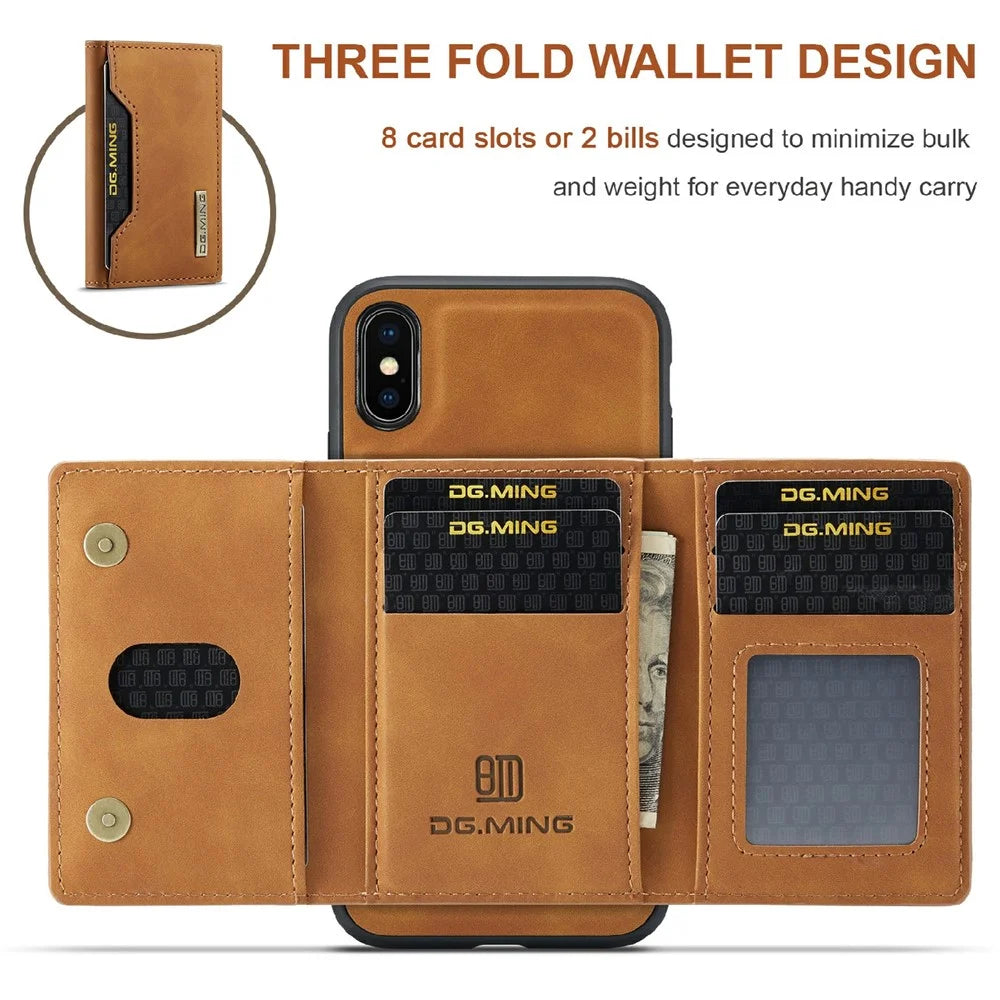 DG.MING M2 Series Magnetic Anti-drop Wallet Design Leather Coated Hybrid Case with Kickstand for iPhone X/XS 5.8 inch - Brown - 5