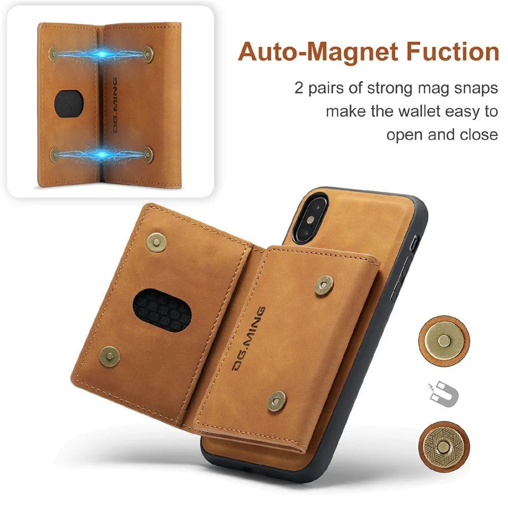 DG.MING M2 Series Magnetic Anti-drop Wallet Design Leather Coated Hybrid Case with Kickstand for iPhone X/XS 5.8 inch - Brown - 6