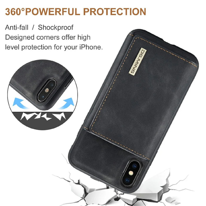 DG.MING M1 Series Phone Case PU + TPU + PC Back Cover with Magnetic Tri-Fold Wallet Kickstand for iPhone XS Max 6.5 inch - Black - 3