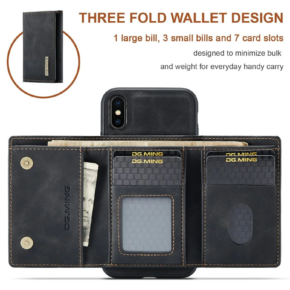 DG.MING M1 Series Phone Case PU + TPU + PC Back Cover with Magnetic Tri-Fold Wallet Kickstand for iPhone XS Max 6.5 inch - Black - 5
