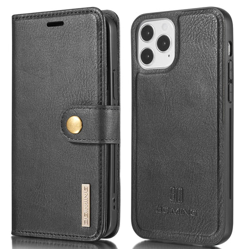 DG.MING For iPhone 13 Pro 6.1 inch Drop-resistant Anti-scratch Split Leather Wallet Detachable 2-in-1 Phone Shell - Black - 1