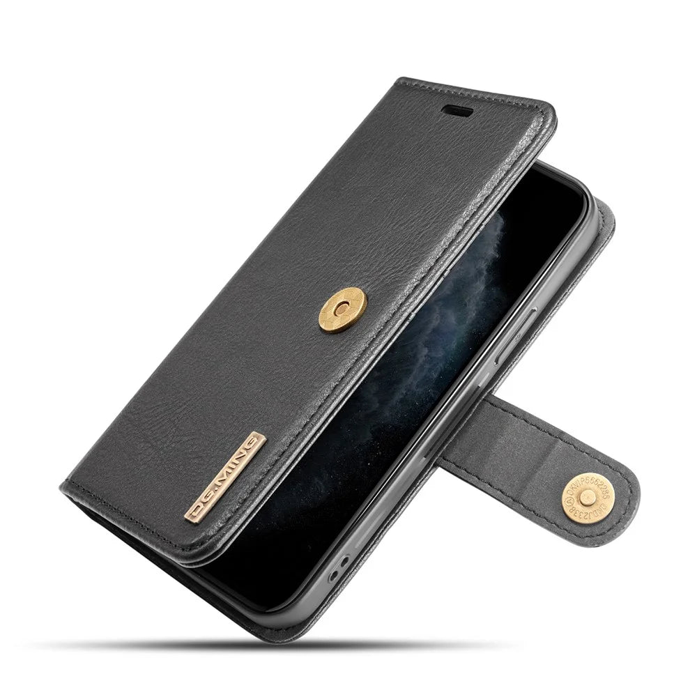 DG.MING For iPhone 13 Pro 6.1 inch Drop-resistant Anti-scratch Split Leather Wallet Detachable 2-in-1 Phone Shell - Black - 7