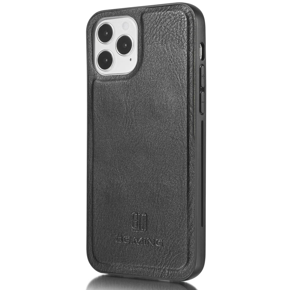 DG.MING For iPhone 13 Pro Max 6.7 inch Comfortable Hand Feeling Anti-scratch Split Leather Wallet Design Detachable 2-in-1 Phone Cover - Black - 4