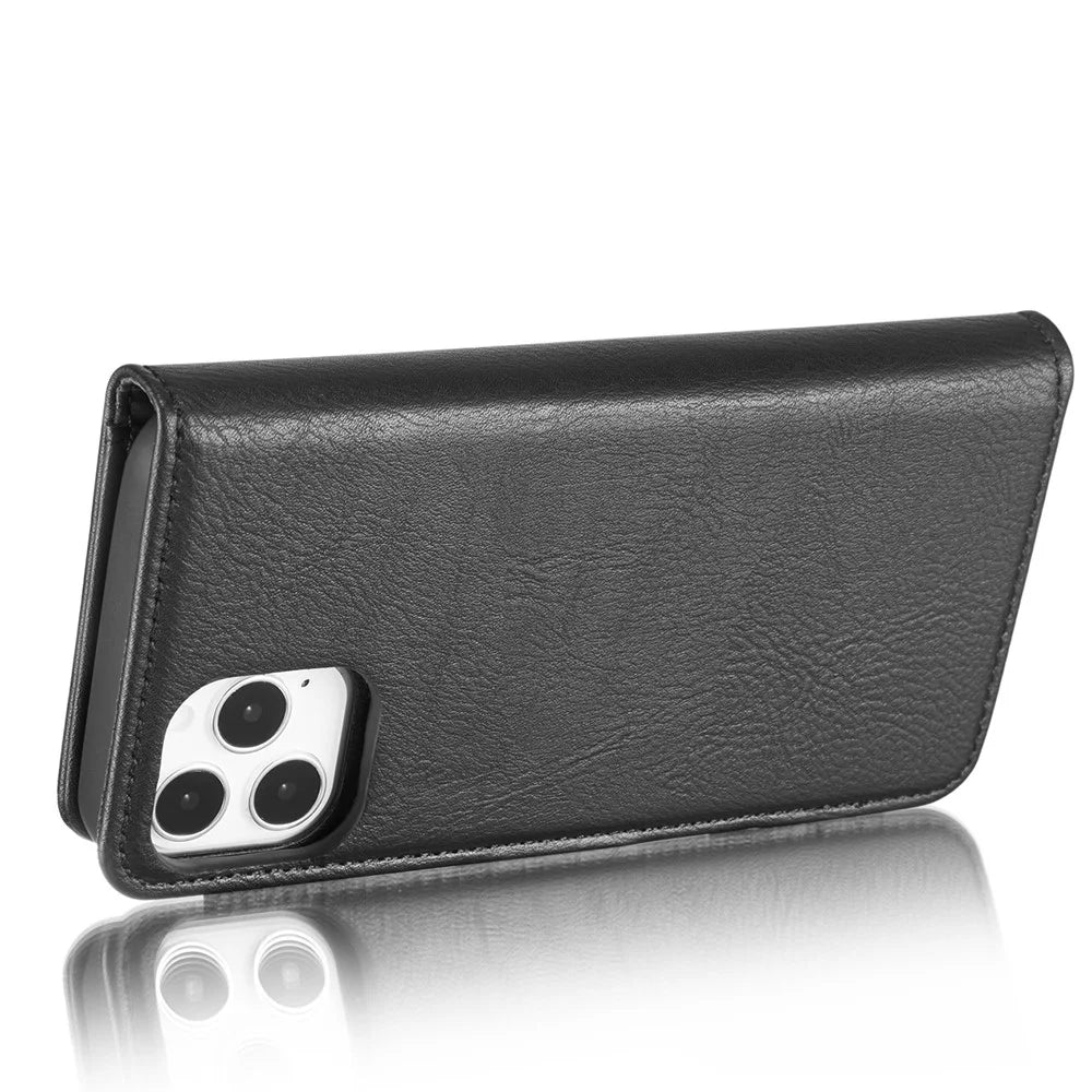 DG.MING For iPhone 13 Pro Max 6.7 inch Comfortable Hand Feeling Anti-scratch Split Leather Wallet Design Detachable 2-in-1 Phone Cover - Black - 5