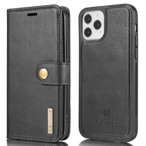 DG.MING For iPhone 13 Full Protection Anti-scratch Split Leather Wallet Detachable 2-in-1 Phone Case - Black - 1