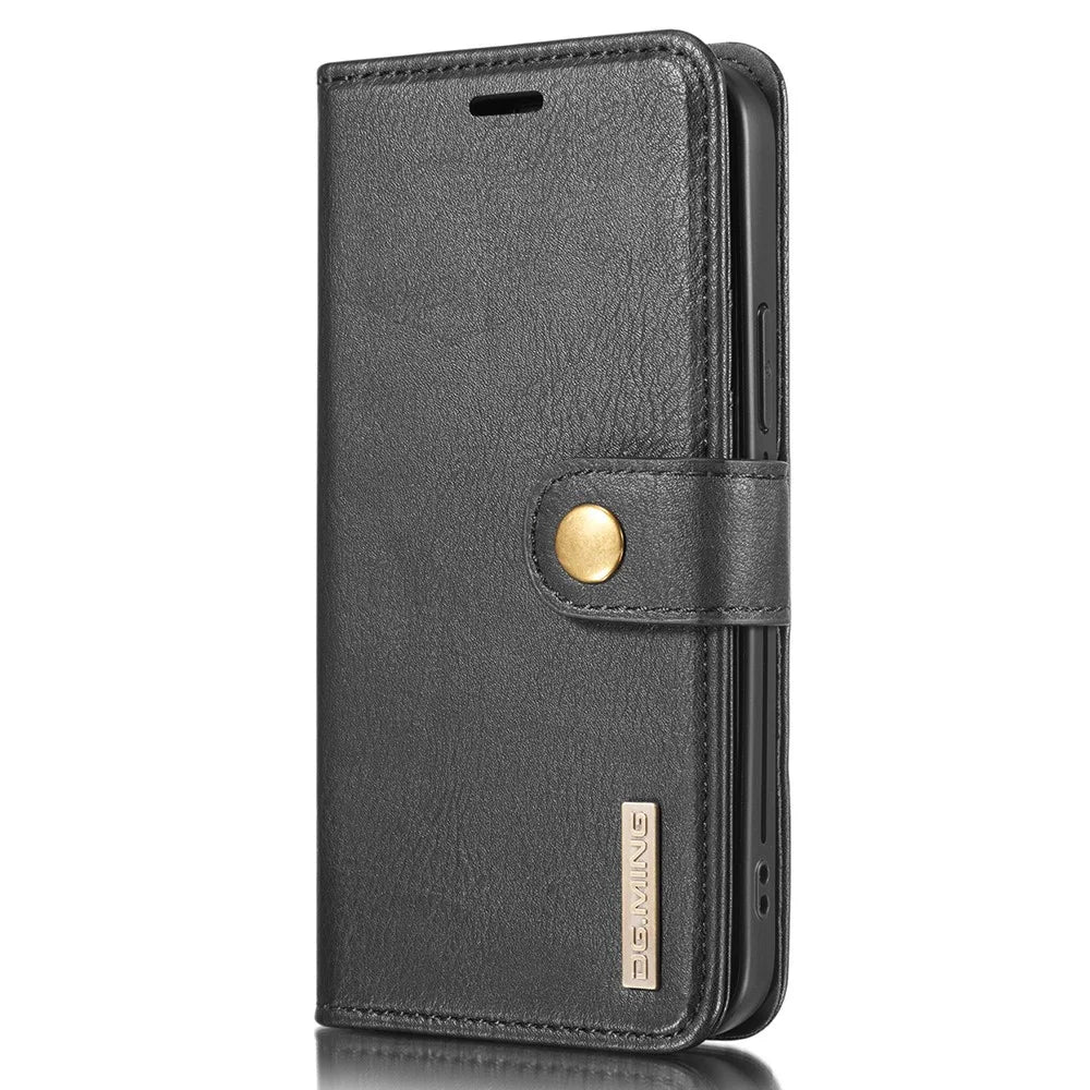 DG.MING For iPhone 13 Full Protection Anti-scratch Split Leather Wallet Detachable 2-in-1 Phone Case - Black - 2