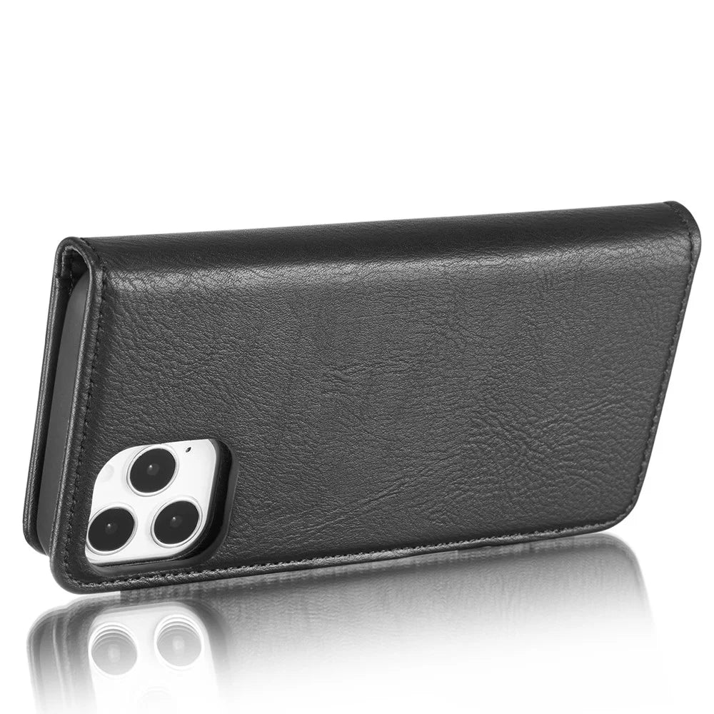 DG.MING For iPhone 13 Full Protection Anti-scratch Split Leather Wallet Detachable 2-in-1 Phone Case - Black - 6