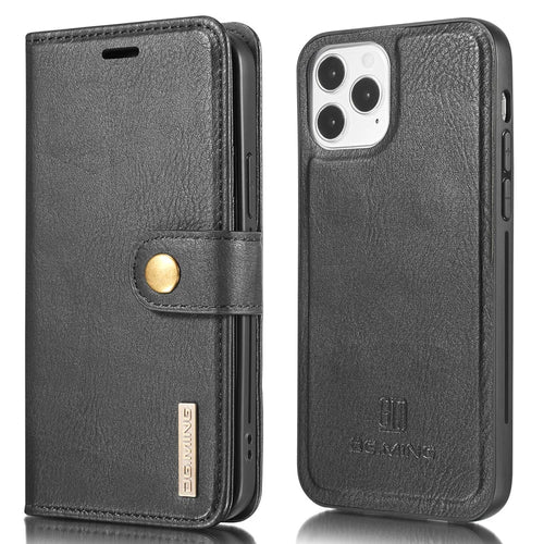 DG.MING Anti-scratch Split Leather Wallet Design Detachable 2-in-1 Phone Cover for iPhone 13 mini 5.4 inch - Black - 1