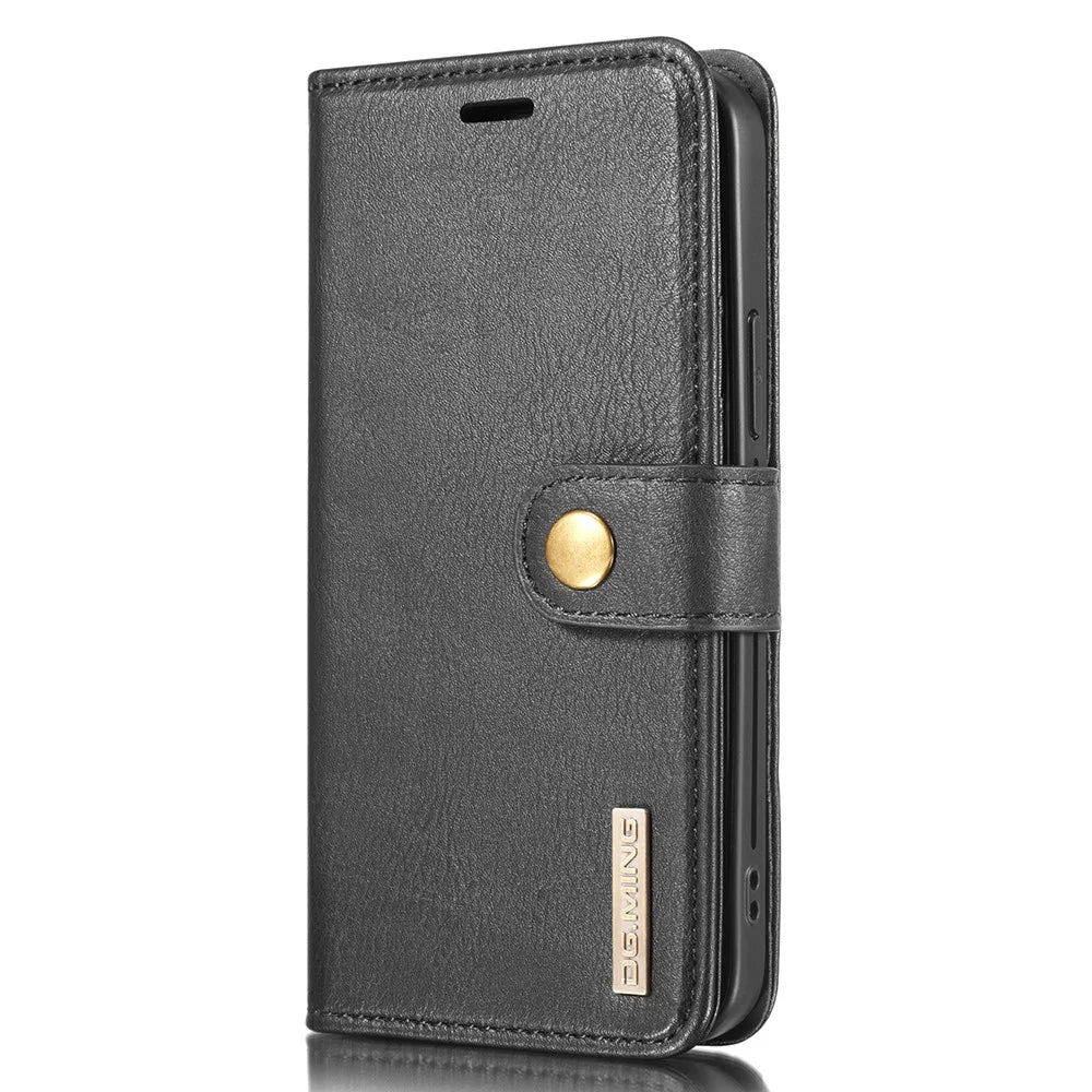 DG.MING Anti-scratch Split Leather Wallet Design Detachable 2-in-1 Phone Cover for iPhone 13 mini 5.4 inch - Black - 2