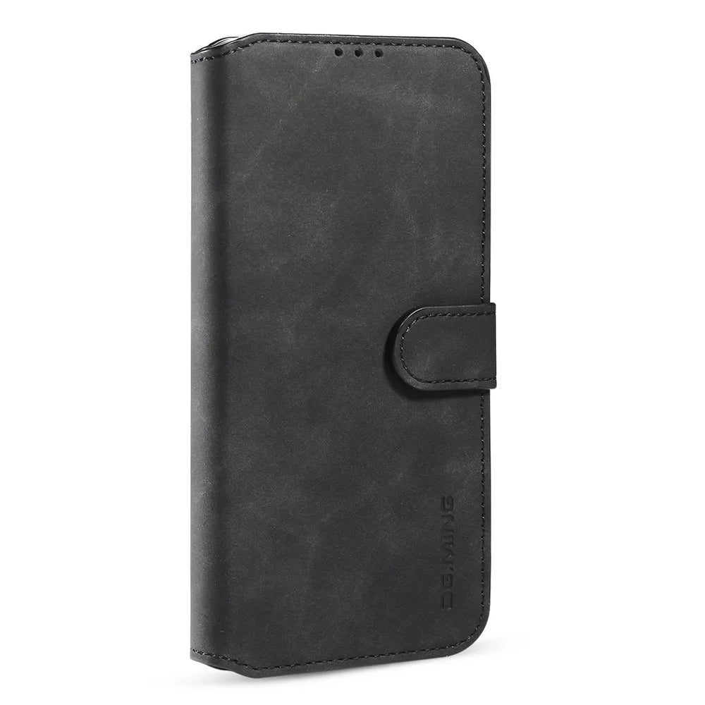 DG.MING Retro Style Leather Folio Flip Phone Cover with Wallet Stand Design for iPhone 13 mini 5.4 inch - Black - 2
