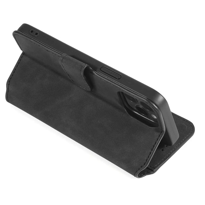 DG.MING Retro Style Leather Phone Shell with Wallet Stand Design and Strap for iPhone 13 Pro Max 6.7 inch - Black - 5