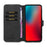 DG.MING Retro Style Leather Phone Shell with Wallet Stand Design and Strap for iPhone 13 Pro Max 6.7 inch - Black - 6