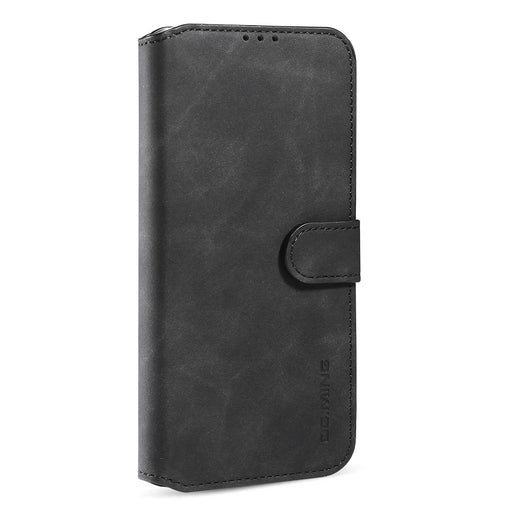 DG.MING Retro Style Leather Phone Cover with Wallet Stand Design and Handy Strap for iPhone 13 - Black - 2