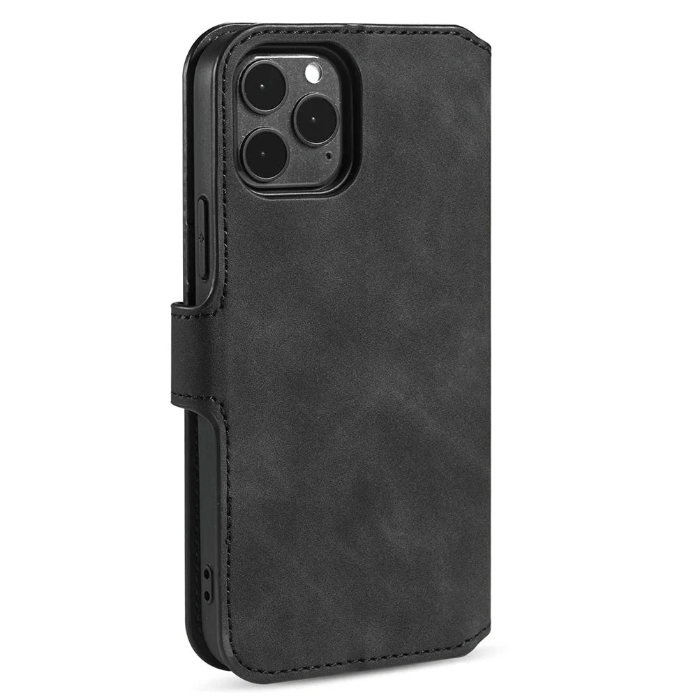 DG.MING Wallet Stand Design Retro Style Full Protection Leather Cover with Strap for iPhone 13 Pro 6.1 inch - Black - 3
