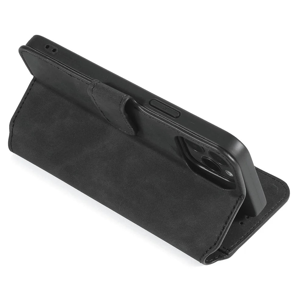DG.MING Wallet Stand Design Retro Style Full Protection Leather Cover with Strap for iPhone 13 Pro 6.1 inch - Black - 5