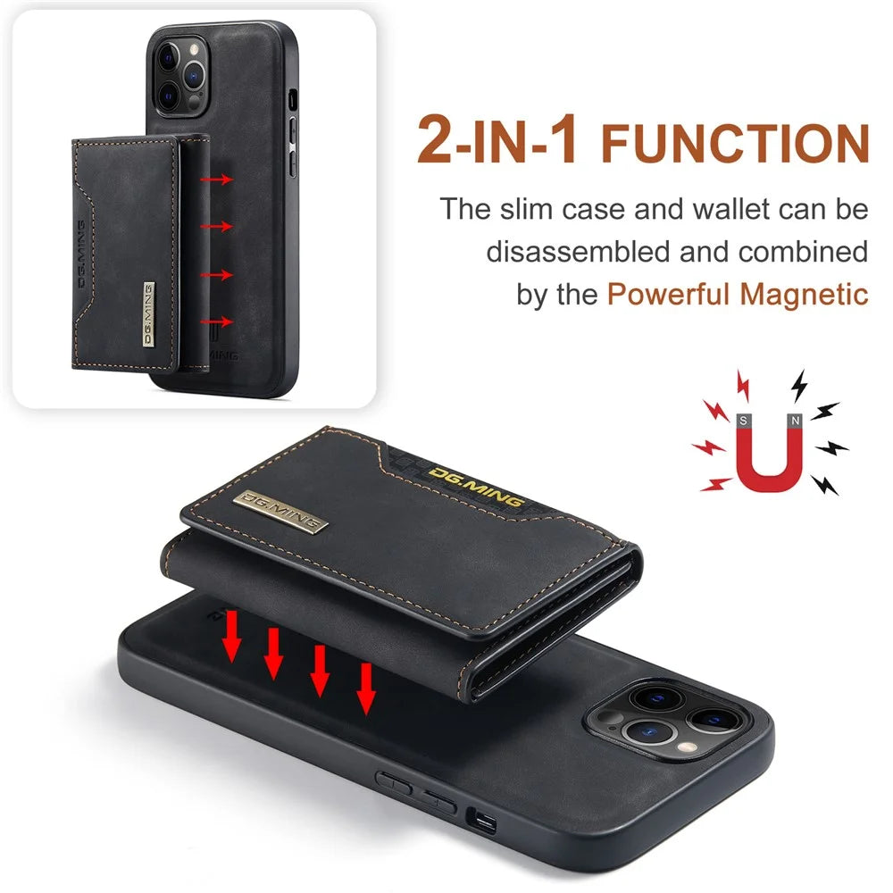 DG.MING M2 Series Magnetic Detachable 8 Card Slots Design Wireless Charging Hybrid Kickstand Case for iPhone 13 6.1 inch - Black - 5