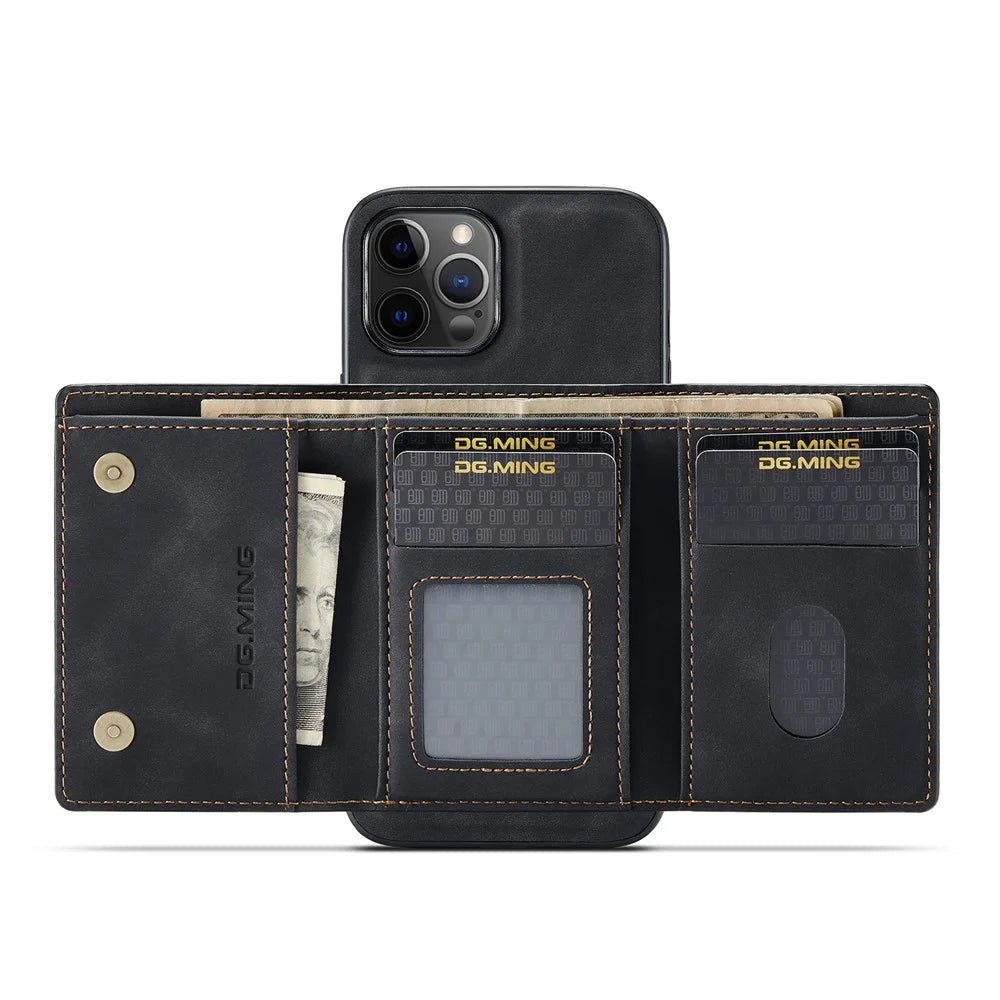 DG.MING M1 Series Wireless Charging Detachable Wallet Leather Hybrid Cover Shell with Kickstand for iPhone 13 Pro Max 6.7 inch - Black - 5