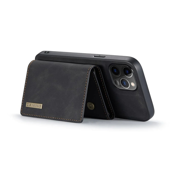 DG.MING M1 Series Magnet Absorption Wallet Leather Coated TPU + PC Hybrid Cover Shell with Wireless Charging Function for iPhone 13 6.1 inch - Black - 3