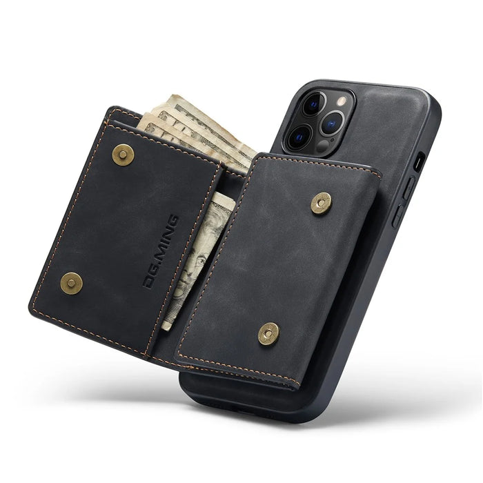 DG.MING M1 Series Magnet Absorption Wallet Leather Coated TPU + PC Hybrid Cover Shell with Wireless Charging Function for iPhone 13 6.1 inch - Black - 7