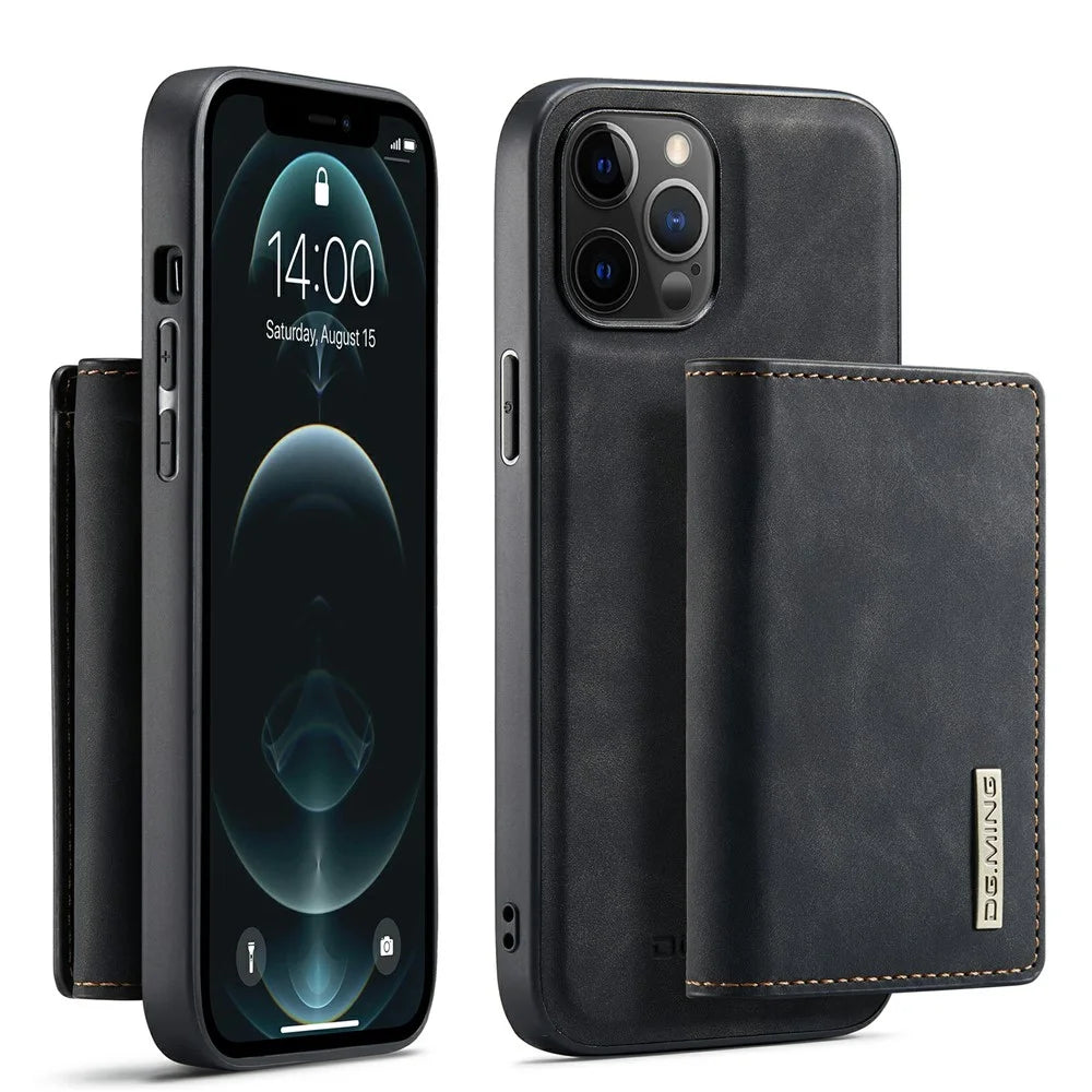 DG.MING M1 Series Phone Case PU + TPU + PC Back Cover with Magnetic Tri-Fold Wallet Kickstand for iPhone 13 mini 5.4 inch - Black - 1