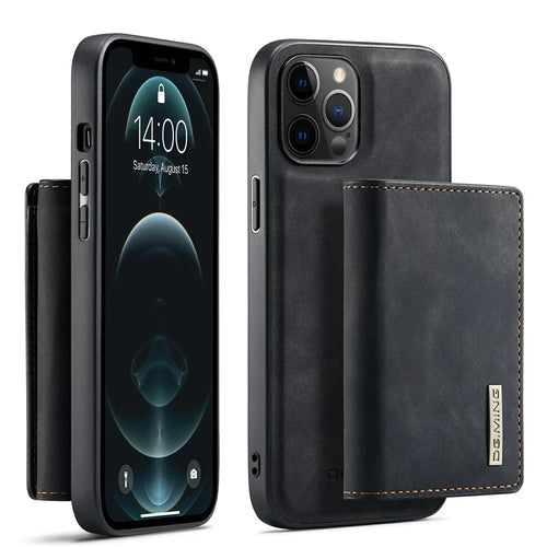 DG.MING M1 Series Phone Case PU + TPU + PC Back Cover with Magnetic Tri-Fold Wallet Kickstand for iPhone 13 mini 5.4 inch - Black - 1