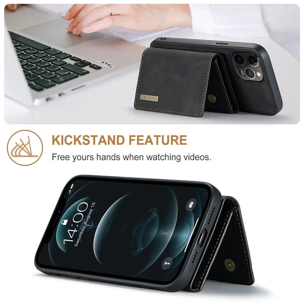 DG.MING M1 Series Phone Case PU + TPU + PC Back Cover with Magnetic Tri-Fold Wallet Kickstand for iPhone 13 mini 5.4 inch - Black - 2