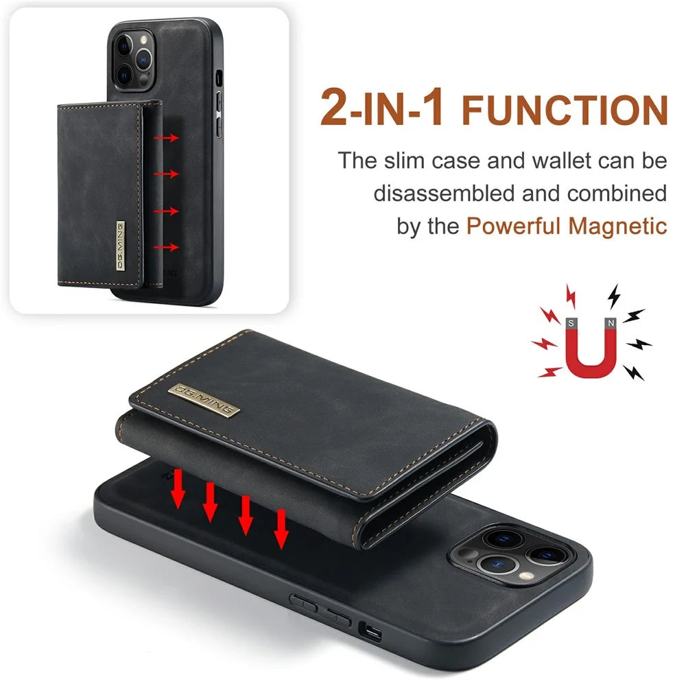 DG.MING M1 Series Phone Case PU + TPU + PC Back Cover with Magnetic Tri-Fold Wallet Kickstand for iPhone 13 mini 5.4 inch - Black - 4