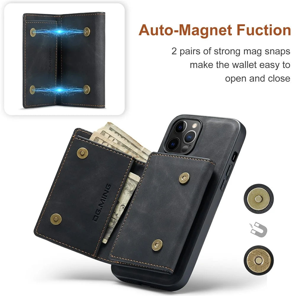 DG.MING M1 Series Phone Case PU + TPU + PC Back Cover with Magnetic Tri-Fold Wallet Kickstand for iPhone 13 mini 5.4 inch - Black - 6