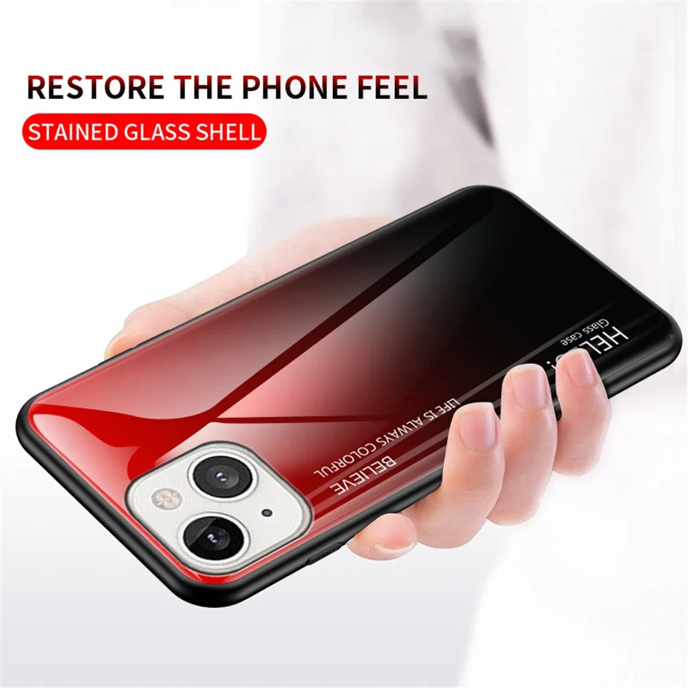 Gradient Color Tempered Glass Back Shell Soft TPU Edge Cover Phone Case for iPhone 13 mini 5.4 inch - Gradient Pink Blue - 3