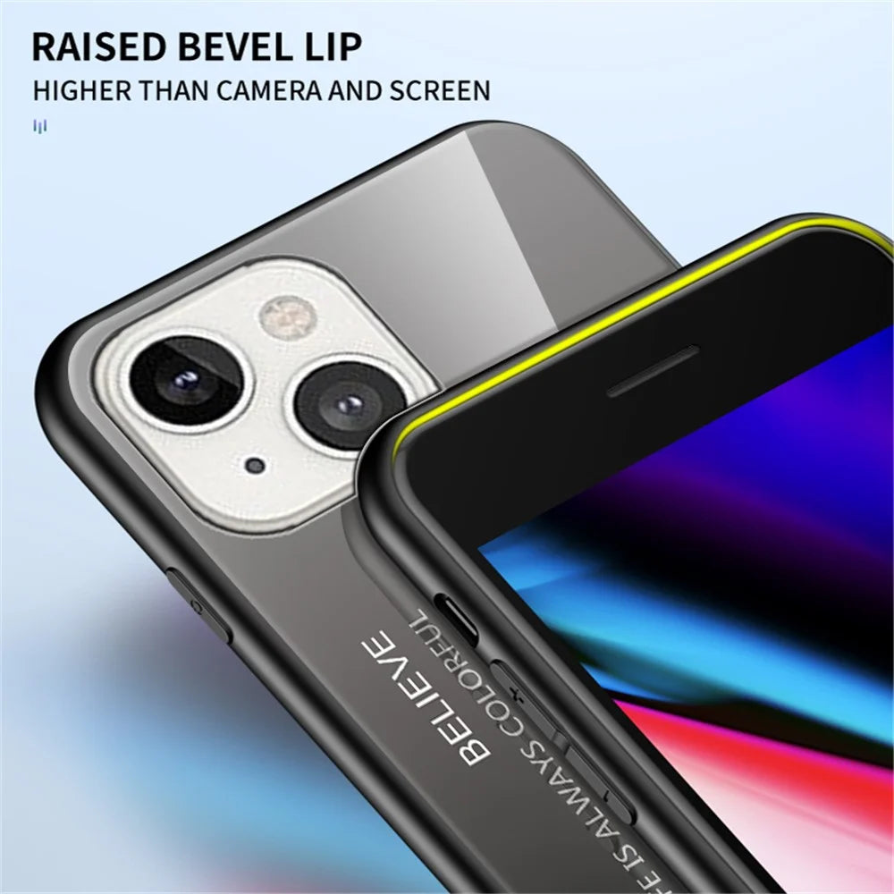 Gradient Color Tempered Glass Back Shell Soft TPU Edge Cover Phone Case for iPhone 13 mini 5.4 inch - Gradient Pink Blue - 4