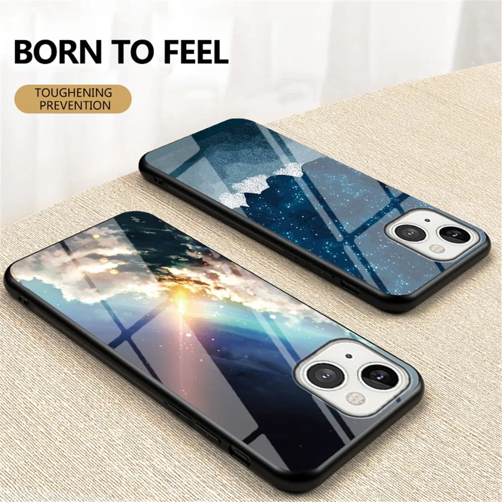 3D Starry Sky Texture Tempered Glass Smooth Scratch-Proof Protective Back Cover for iPhone 13 6.1 inch - Bright Starry Sky - 2