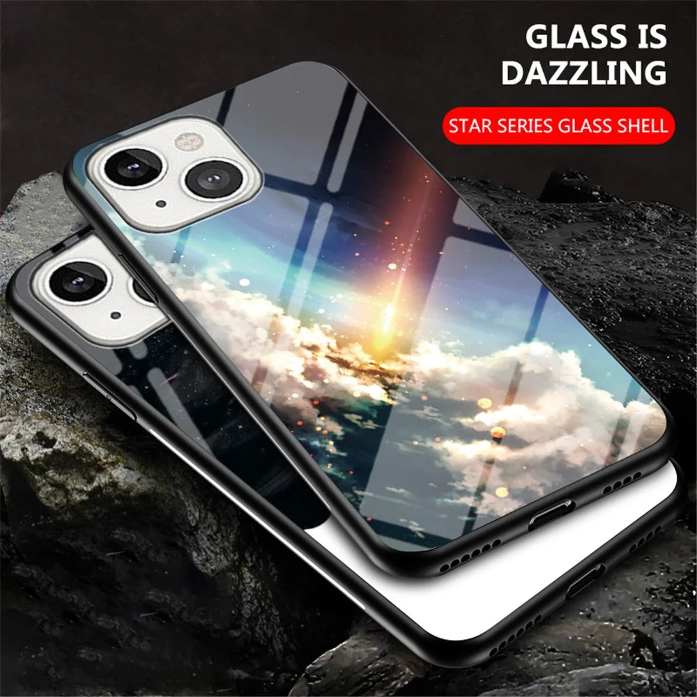 3D Starry Sky Texture Tempered Glass Smooth Scratch-Proof Protective Back Cover for iPhone 13 6.1 inch - Bright Starry Sky - 3