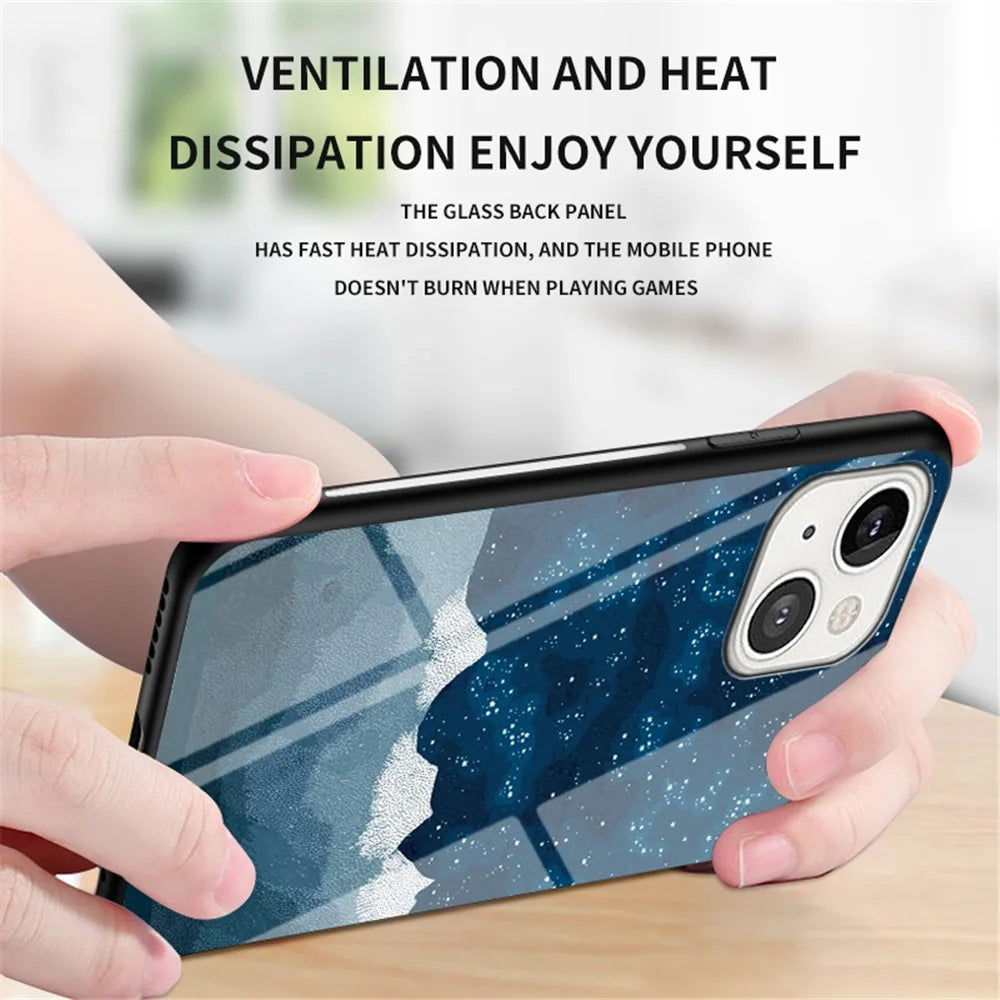 3D Starry Sky Texture Tempered Glass Smooth Scratch-Proof Protective Back Cover for iPhone 13 6.1 inch - Bright Starry Sky - 5