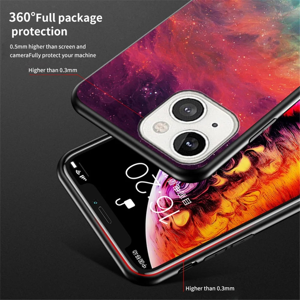 3D Starry Sky Texture Tempered Glass Smooth Scratch-Proof Protective Back Cover for iPhone 13 6.1 inch - Bright Starry Sky - 6