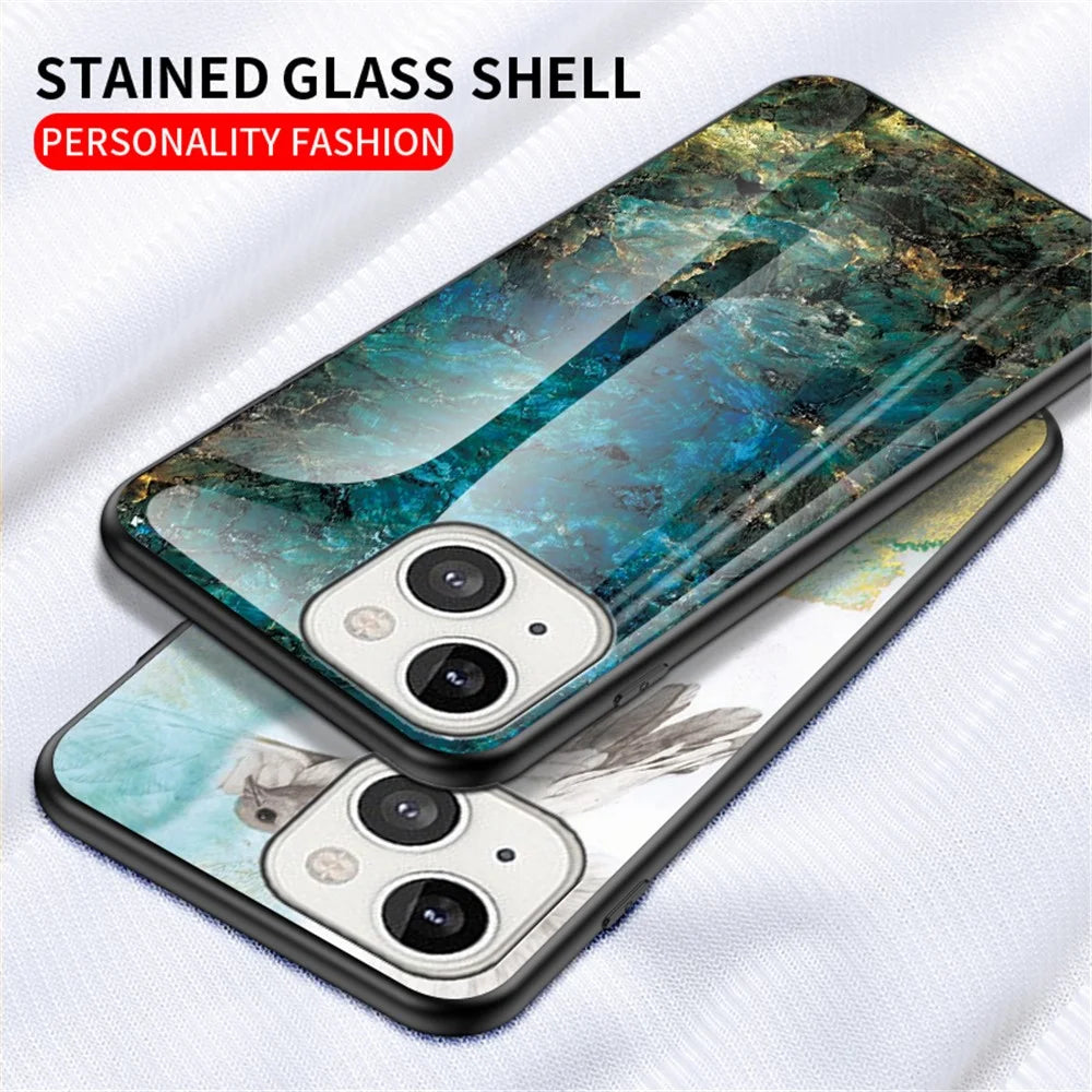 Marble Design Tempered Glass Anti-Scratch Shockproof Cover for iPhone 13 mini 5.4 inch - White Marble - 2