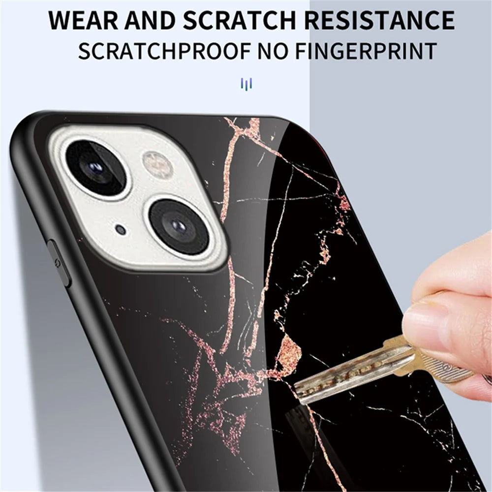 Marble Design Tempered Glass Anti-Scratch Shockproof Cover for iPhone 13 mini 5.4 inch - White Marble - 4