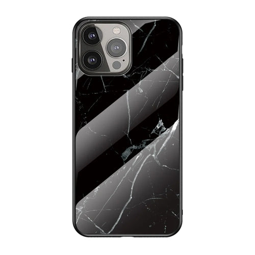 Stylish Marble Design Premium Tempered Glass Hybrid Shockproof Protection Impact Cover for iPhone 13 Pro Max 6.7 inch - Black Marble - 1