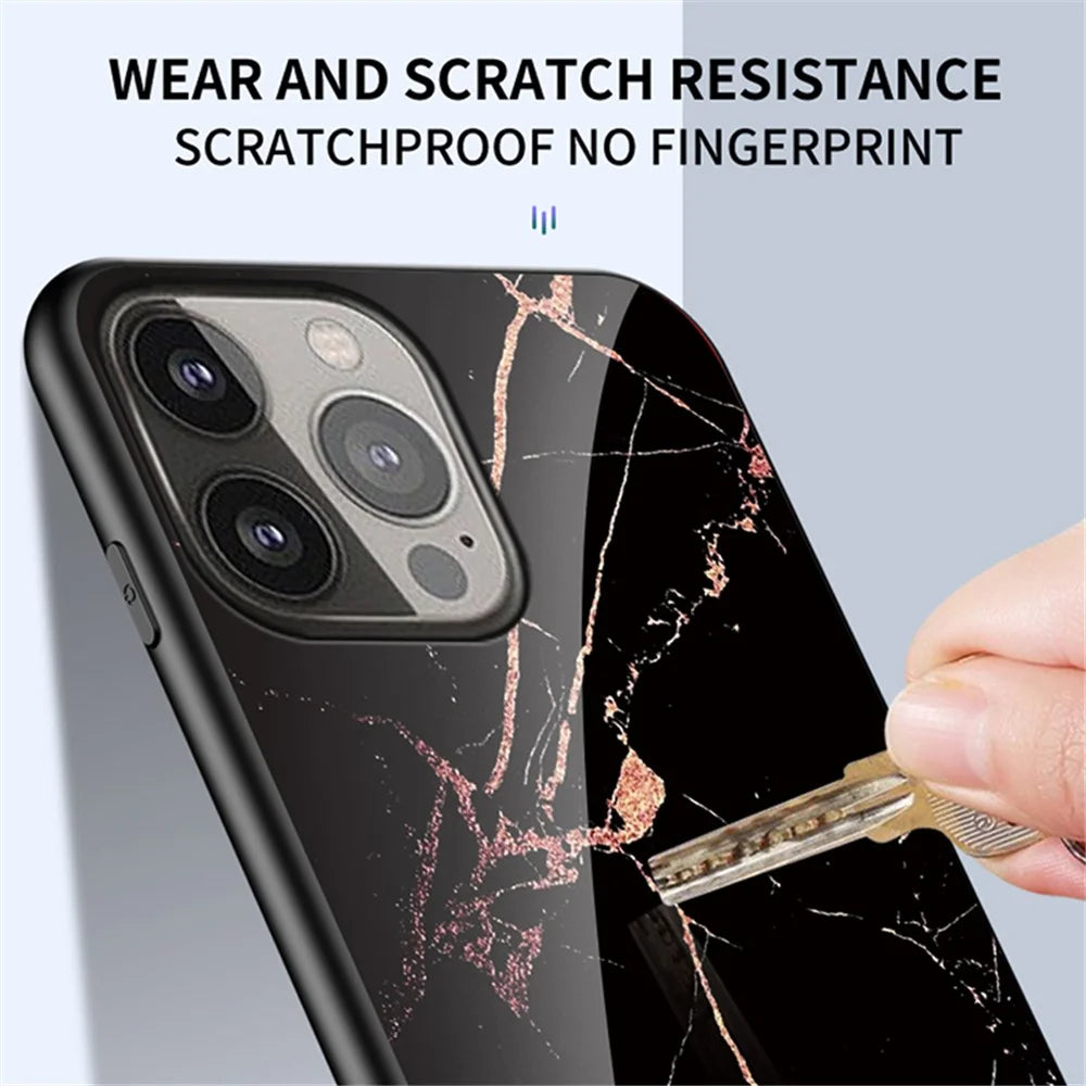 Stylish Marble Design Premium Tempered Glass Hybrid Shockproof Protection Impact Cover for iPhone 13 Pro Max 6.7 inch - Black Marble - 3