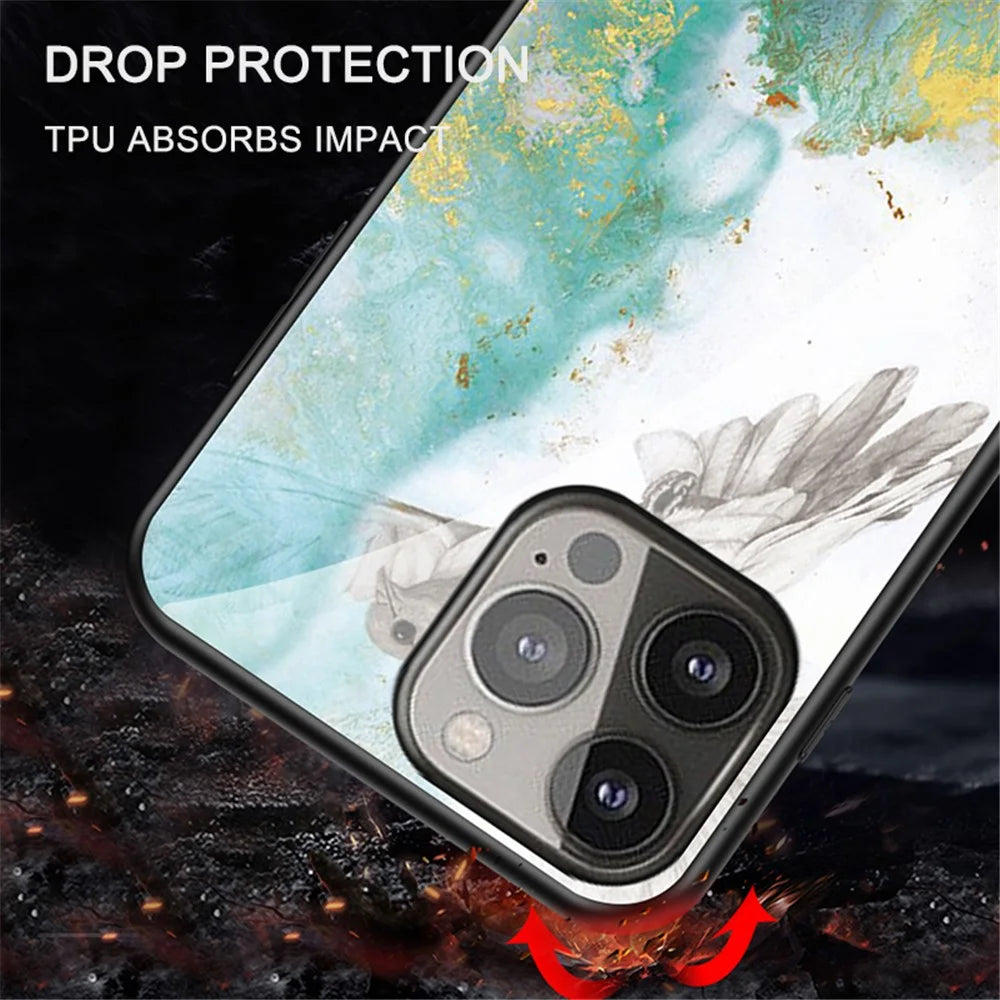 Stylish Marble Design Premium Tempered Glass Hybrid Shockproof Protection Impact Cover for iPhone 13 Pro Max 6.7 inch - Black Marble - 4