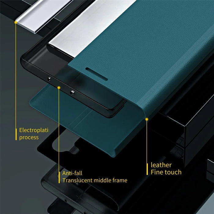 Drop-Resistant Folio Flip Plated Leather Stand Case for iPhone 13 6.1 inch - Black - 3