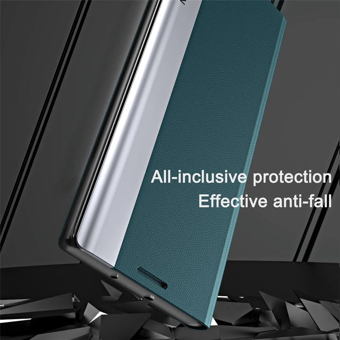 Drop-Resistant Folio Flip Plated Leather Stand Case for iPhone 13 6.1 inch - Black - 5