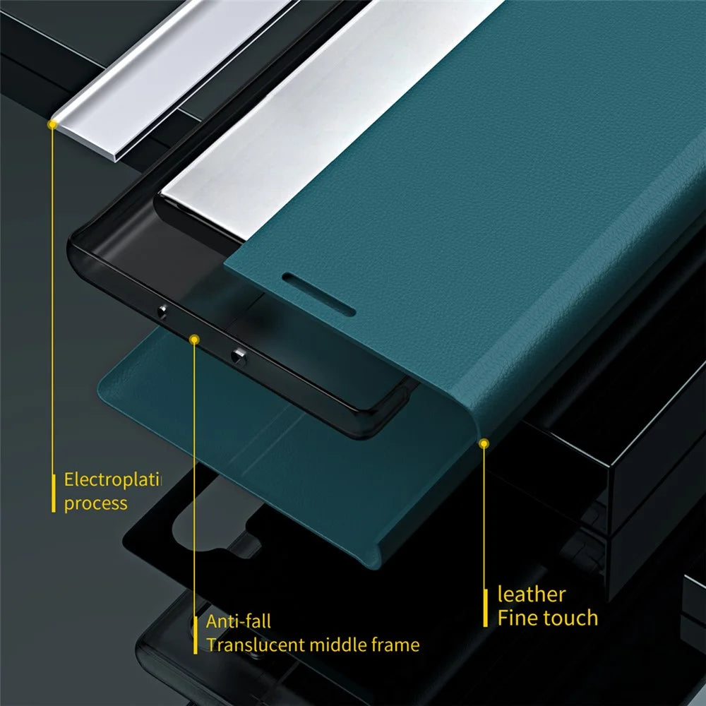 Full Coverage Strong Magnet Leather with PC Inner Folio Flip Plated Stand Case for iPhone 13 Pro Max 6.7 inch - Baby Blue - 3