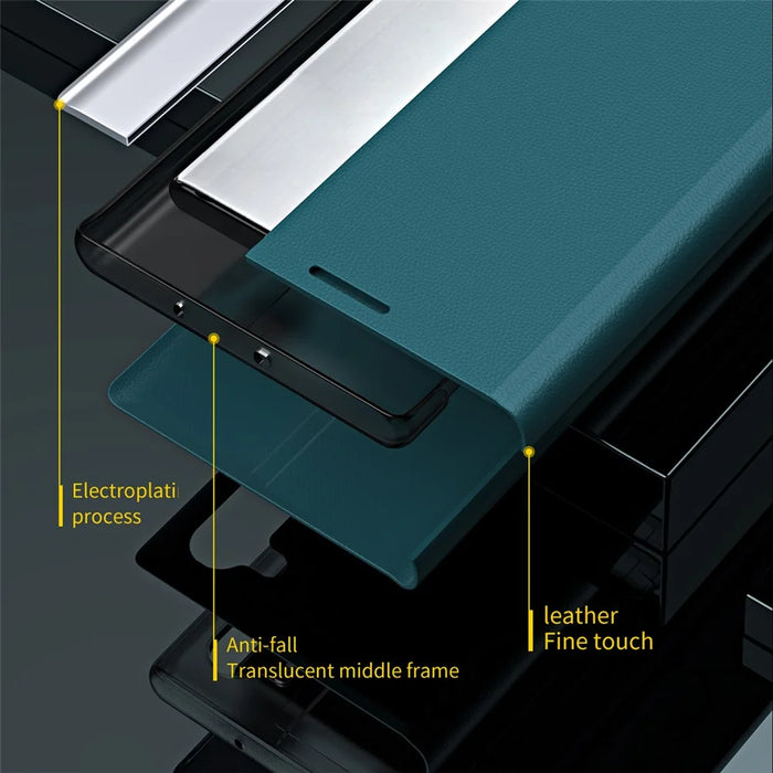 Auto Absorption Anti-Shock Folio Flip Plated Leather Stand Case for iPhone 13 Pro 6.1 inch - Dark Blue - 3